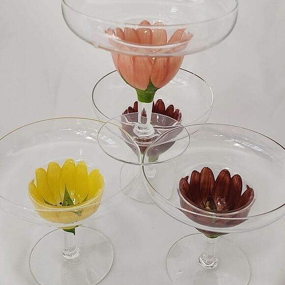 Vintage Handpainted Crystal Margarita Glasses Set Of 4 - Picture 1 of 16
